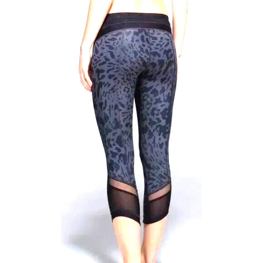 Lululemon Just Breathe Leopard Print Mesh Panel Crop Legging sz 4 Dark Gray